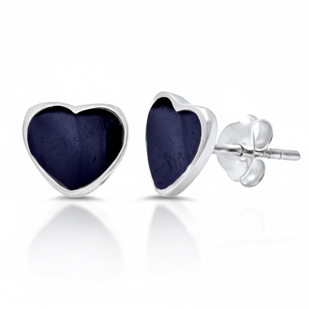 Sterling Silver .925 Black Heart Stud Earrings Unisex‎ Adult